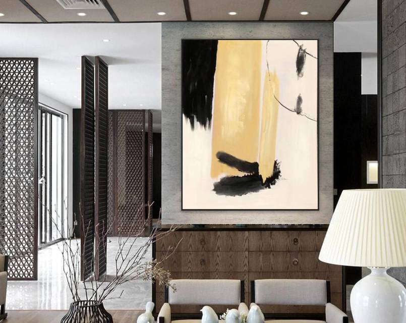 Modern Original Handmade Beige White Black Abstract Canvas Artwork B064G